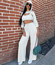 Solid Crop Top Hoodie Vest With Pants 3 Piece Sets SH-390416