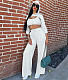 Solid Crop Top Hoodie Vest With Pants 3 Piece Sets SH-390416