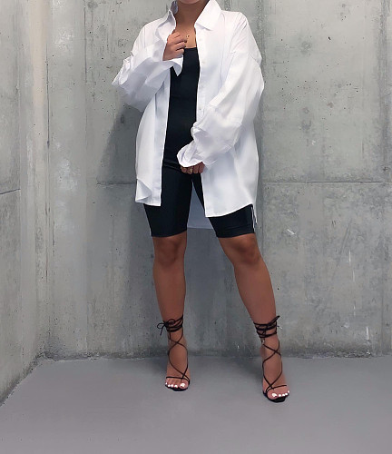White Turn Down Collar Basic Casual Loose Shirt BGN-269