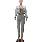 Zip Hooded Coat+Camisole+Pencil Pants 3 Piece Set TK-6257