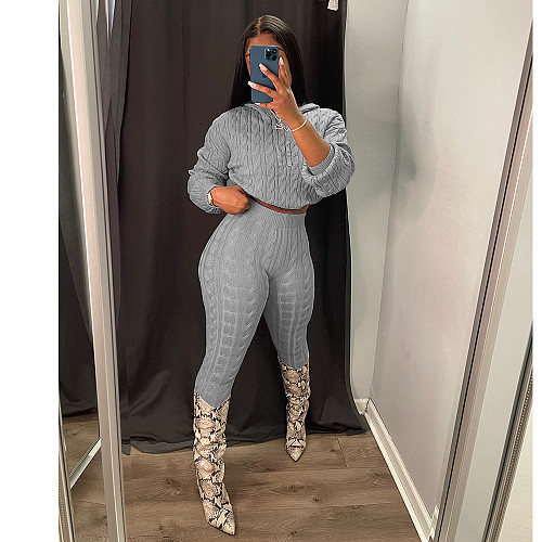 Hooded Knitted Sweater Pants Two Pieces Suits CN-0193