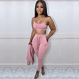 Zip Hooded Coat+Camisole+Pencil Pants 3 Piece Set TK-6257
