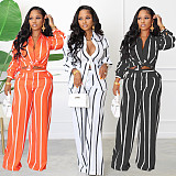 Street Striped Long Sleeve Shirt and Straight Pants Suit RS-6007