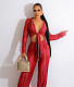 Pleated Lace Up Crop Top Loose Wide Leg Pants Suit OSM-4378