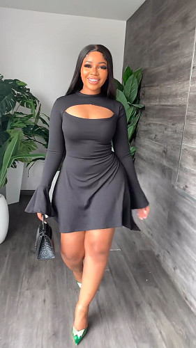 Cut Out Flare Sleeve Irregular A Line Dresses YS-830