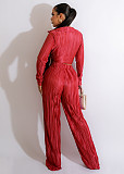 Pleated Lace Up Crop Top Loose Wide Leg Pants Suit OSM-4378