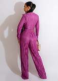 Pleated Lace Up Crop Top Loose Wide Leg Pants Suit OSM-4378