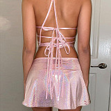 Fairy Crop Top Mini Skirt Glitter Pink Two Piece Set RS-SF980