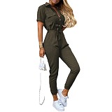 Casual Lapel Buckle Printed Belt Tooling Jumpsuit RS-1182
