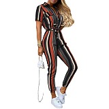 Casual Lapel Buckle Printed Belt Tooling Jumpsuit RS-1182