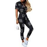 Casual Lapel Buckle Printed Belt Tooling Jumpsuit RS-1182