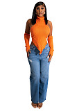 Streetwear Asymmetrical Turtleneck Backless Knitted Tops CM-8639