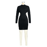 Sexy Solid Long Sleeve Backless Mini Dresses ASL-6609