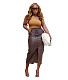 High Waist Lace-up Slit PU Leather Midi Skirt ASL-6608