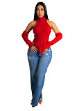 Streetwear Asymmetrical Turtleneck Backless Knitted Tops CM-8639