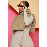 Side Split Bandage Crop Tops Sleeveless Parkas Jacket DD-88188
