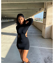 Sexy Solid Long Sleeve Backless Mini Dresses ASL-6609