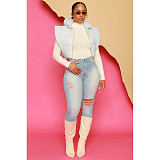 Side Split Bandage Crop Tops Sleeveless Parkas Jacket DD-88188