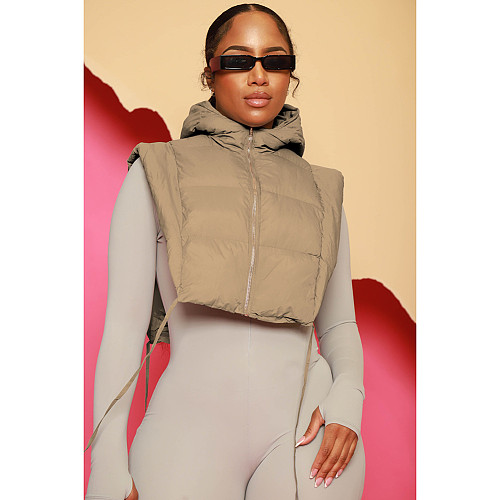 Side Split Bandage Crop Tops Sleeveless Parkas Jacket DD-88188
