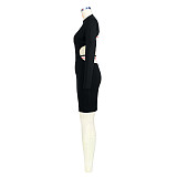 Sexy Solid Long Sleeve Backless Mini Dresses ASL-6609
