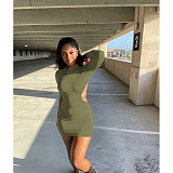 Sexy Solid Long Sleeve Backless Mini Dresses ASL-6609