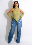 Streetwear Asymmetrical Turtleneck Backless Knitted Tops CM-8639