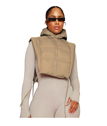 Side Split Bandage Crop Tops Sleeveless Parkas Jacket DD-88188