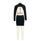Sexy Solid Long Sleeve Backless Mini Dresses ASL-6609