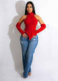 Streetwear Asymmetrical Turtleneck Backless Knitted Tops CM-8639
