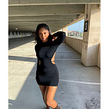 Sexy Solid Long Sleeve Backless Mini Dresses ASL-6609