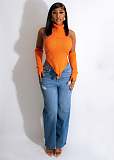 Streetwear Asymmetrical Turtleneck Backless Knitted Tops CM-8639