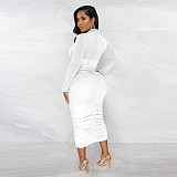 Mesh Patchwork Cut Out Ruched Bodycon Dresses YF-10216