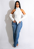 Streetwear Asymmetrical Turtleneck Backless Knitted Tops CM-8639