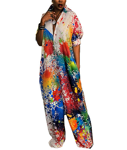 Casual Loose Oversize Ink Splash Print Jumpsuit ZAND-31253