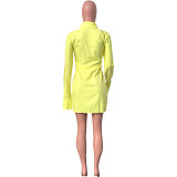 Chic Solid Single-Breasted Long Sleeve Slit Shirt Dress HMS-5386