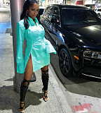 Chic Solid Single-Breasted Long Sleeve Slit Shirt Dress HMS-5386