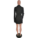Chic Solid Single-Breasted Long Sleeve Slit Shirt Dress HMS-5386