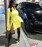 Chic Solid Single-Breasted Long Sleeve Slit Shirt Dress HMS-5386