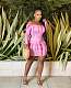 Tie Dye Print Off Shoulder Drawstring Ruched Dresses XMY-9391