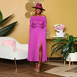 Off Shoulder Long Sleeve Slit Plus Size Dresses NY-10246