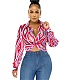 Geometric Print Twist Button Shirt Crop Tops ASL-6610