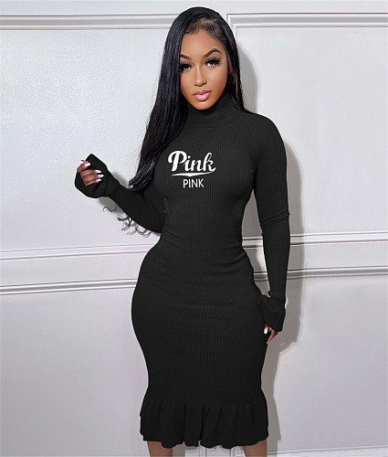 Turtleneck Ruffle Hem Charming Backless Dresses XING-165