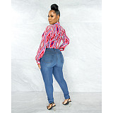 Geometric Print Twist Button Shirt Crop Tops ASL-6610