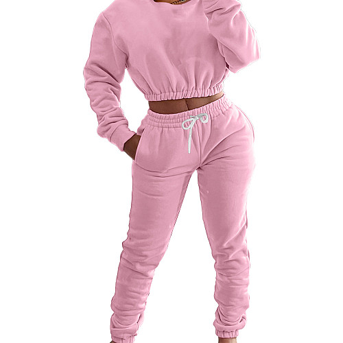 Solid Sportswear Casual Sweatshirt Jogger Pants Set WA-788306
