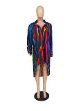 Colorful Stripe Print Loose Irregular Shirt Dresses ZAND-31255