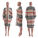 Loose Casual Cardigan Long Hand Knit Striped Coat TR-1225