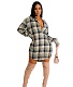 Button Up Casual Vintage Plaid Blouse Shirt Dresses ASL-6611
