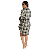 Button Up Casual Vintage Plaid Blouse Shirt Dresses ASL-6611