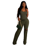 Tank Bodysuit and Hole Straight Pants 2 Piece Set YF-10294