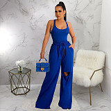 Tank Bodysuit and Hole Straight Pants 2 Piece Set YF-10294